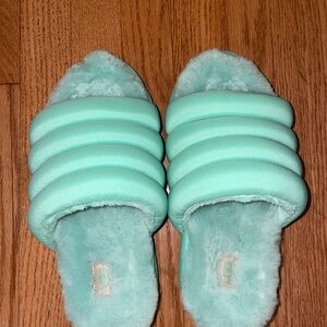 Mint Green Fluffy Slide Sandals